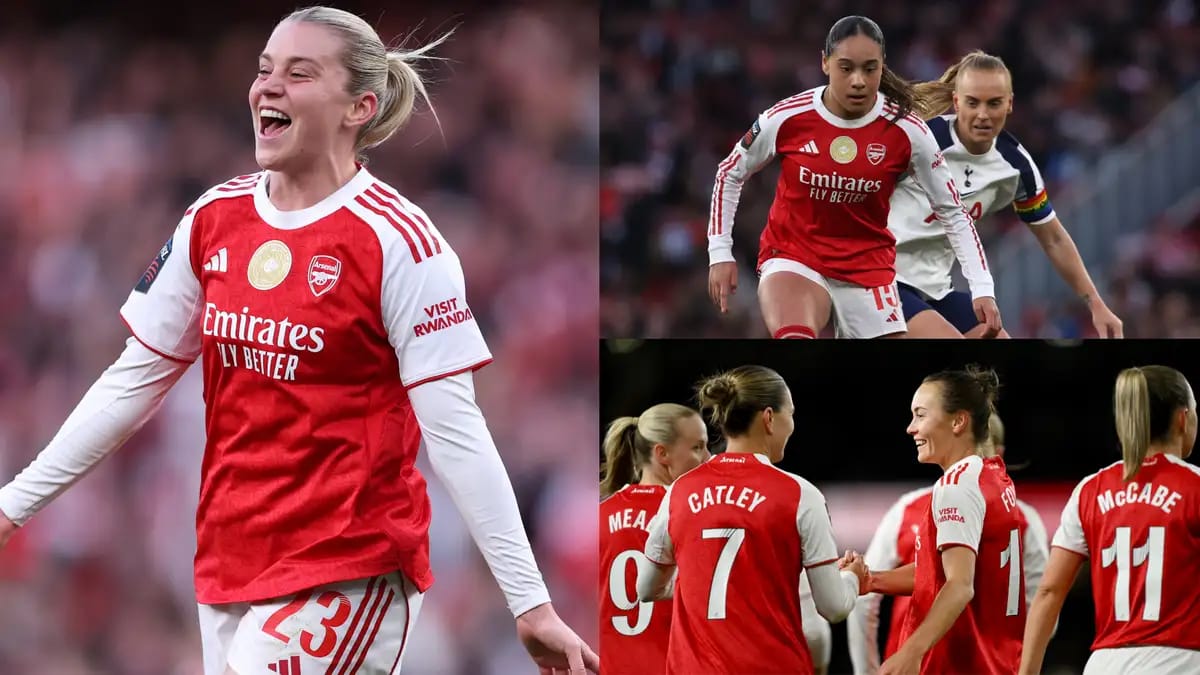 Alessia Russo merayakan hat-trick cepat saat Arsenal Women menghancurkan Tottenham 5-2 di derby London Utara.