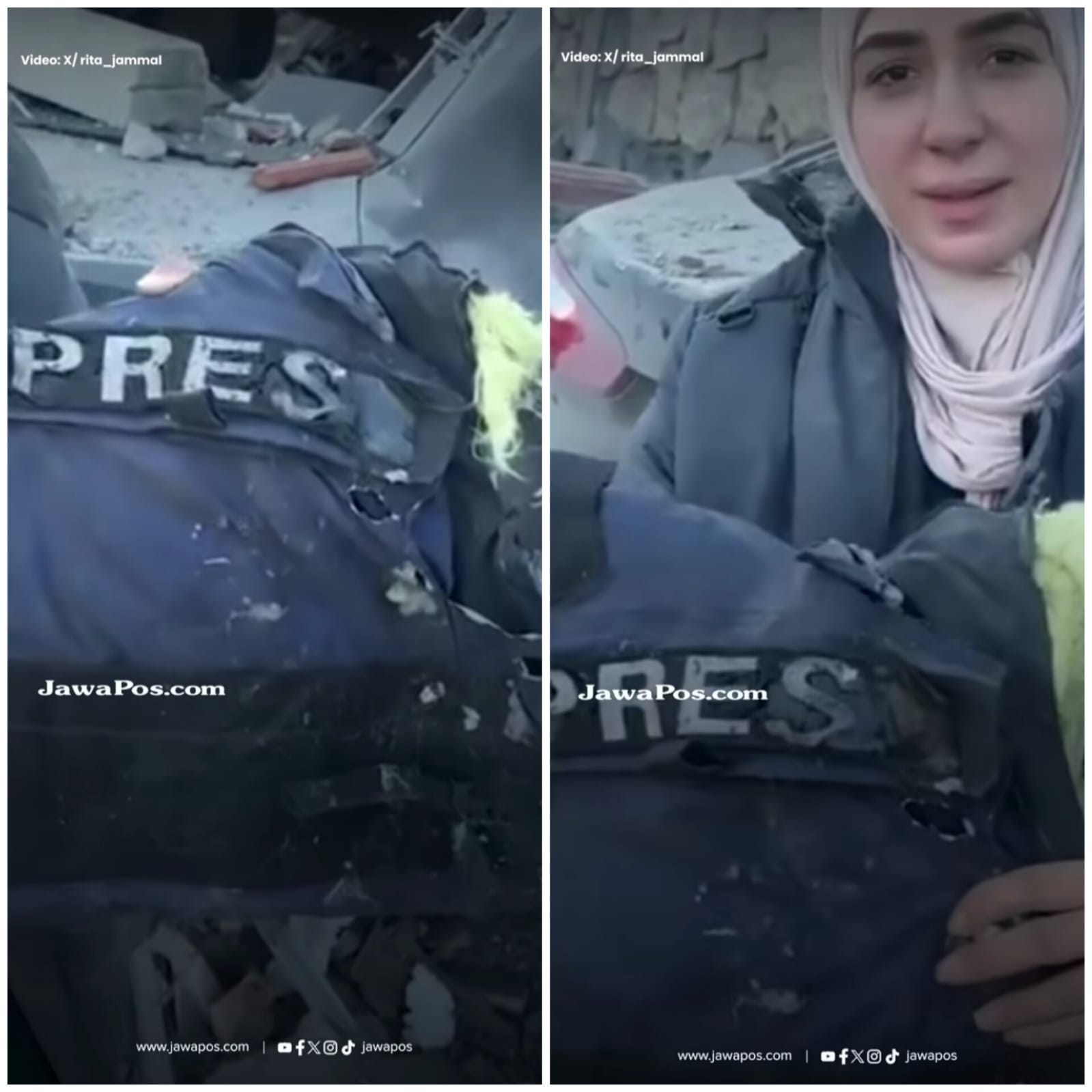 Rompi bertanda Press milik wartawan yang menjadi sasaran serangan di Lebanon selatan, menewaskan sejumlah jurnalis.