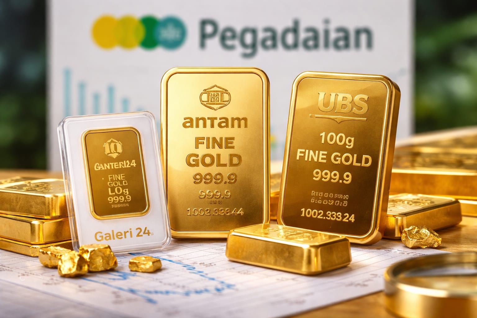 Ilustrasi logam mulia emas batangan dengan harga stabil di Pegadaian per 30 Maret 2026.