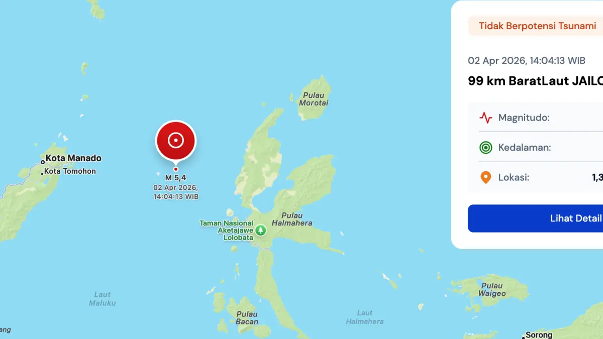 EFEK LEMAH: Titik pusat gempa yang terletak di tenggara pulau Bitung, anatara Pulau Sulawesi dan Maluku Utara. Letak sumber gempa ini terhitung jauh dari wilayah utara Provinsi Sulawesi Tengah. (Foto: tangkapan layar www.bmkg.go.id)  