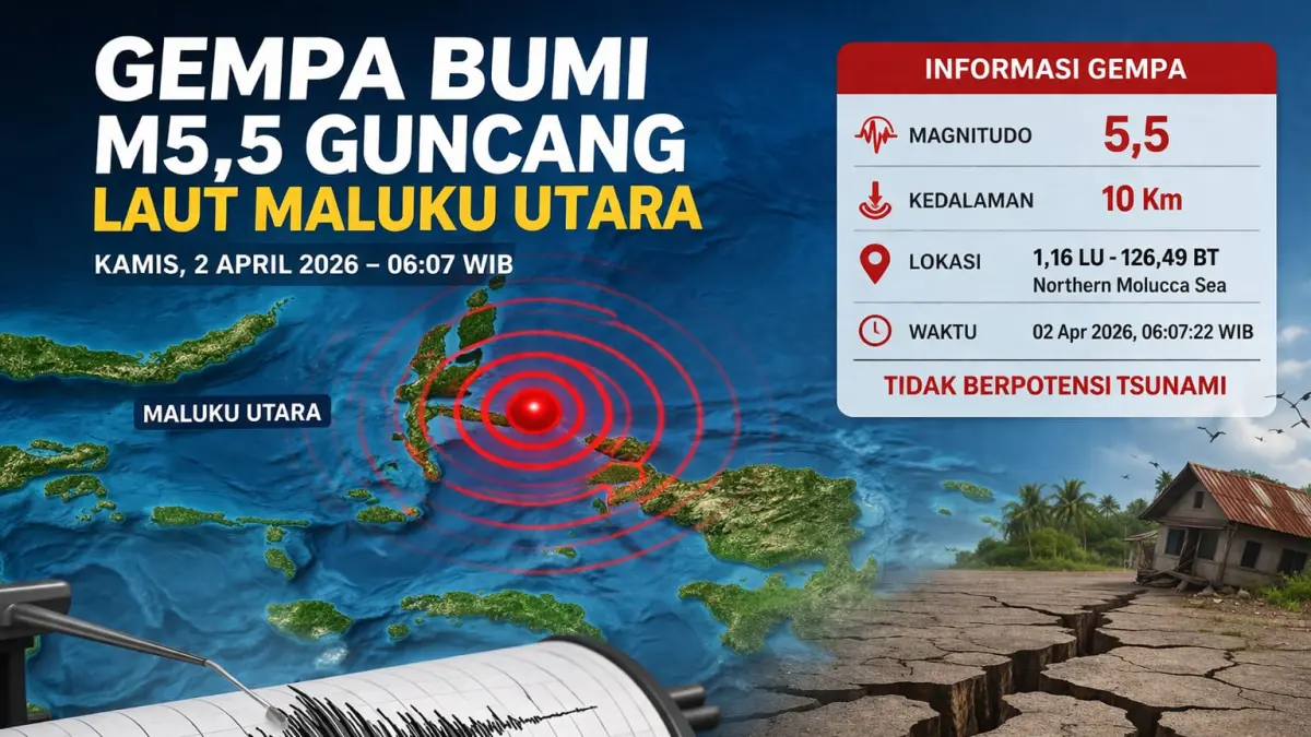 Ilustrasi gempa bumi di wilayah Laut Maluku Utara yang terjadi Kamis pagi dengan magnitudo 5,5.