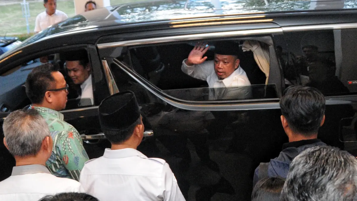  Menteri Agraria dan Tata Ruang/Kepala BPN, Nusron Wahid, usai melakukan Rakor di Kantor Gubernur Sulawesi Tengah, Rabu (1/4/2026).(MUGNI SUPARDI)