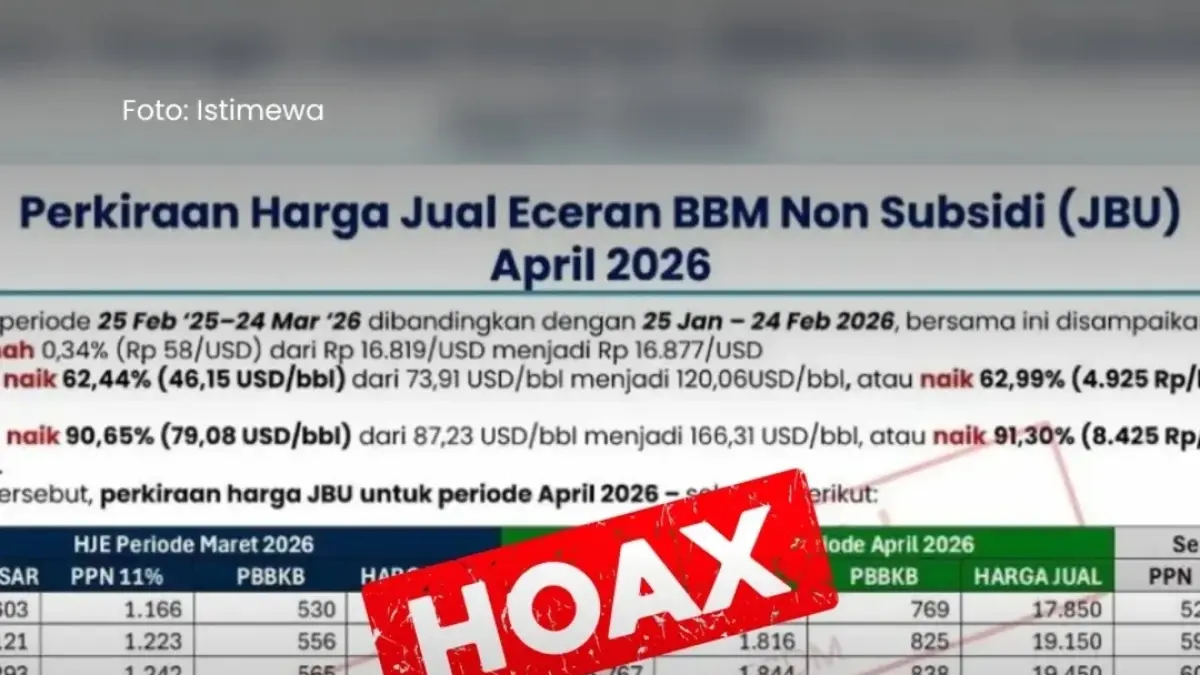 Ilustrasi harga BBM April 2026: Beredar klaim kenaikan harga BBM non-subsidi hingga tembus Rp19 ribu per liter. Faktanya, informasi tersebut merupakan hoaks.