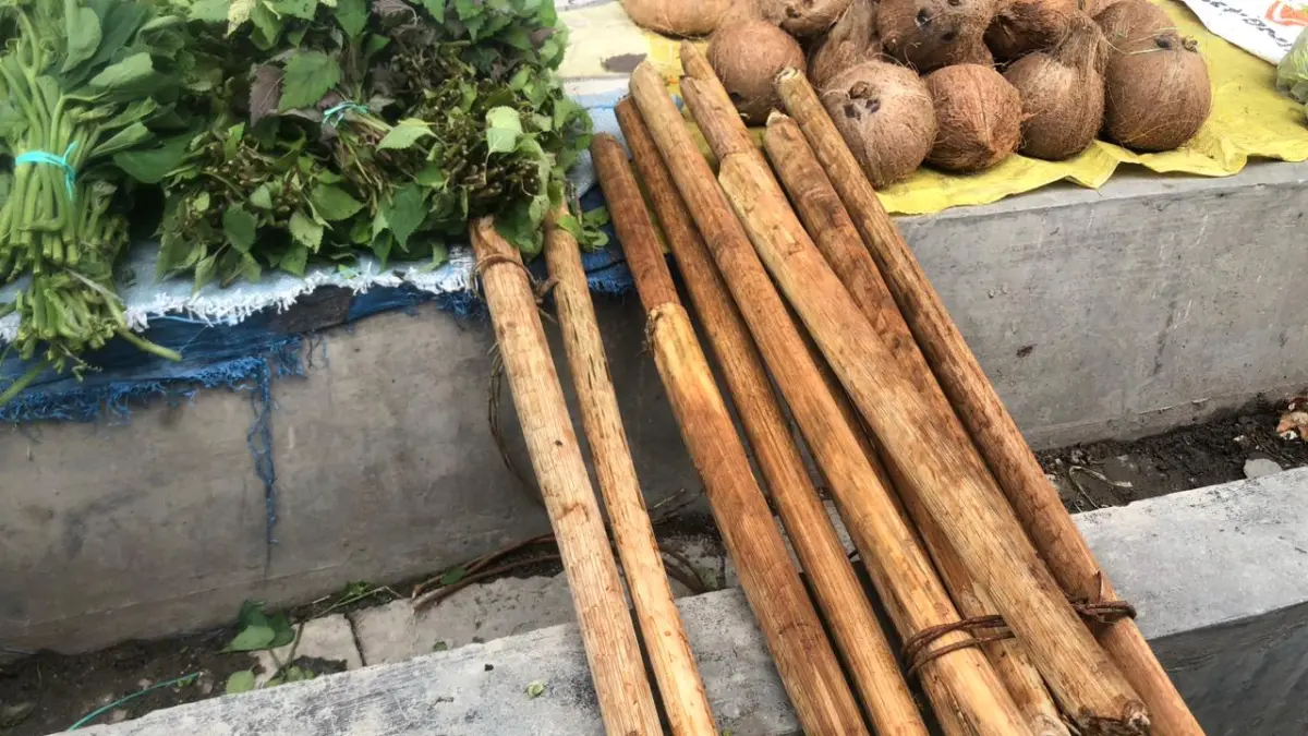 Pedagang menjajakan umbut di Pasar Petobo Palu yang ramai pengunjung saat hari buka, Jumat (3/4/2026). (Annisa Wibdy)