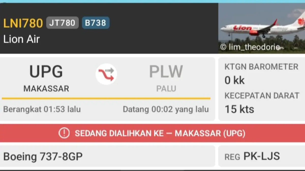 Cuaca buruk yang melanda wilayah Sulawesi Tengah berdampak pada penerbangan.(Flightradar24)