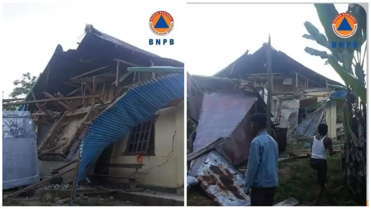 PUNYA KEKUATAN MERUSAK: Bangunan warga yang rusak akibat gempa di Mentawai pada 2 Februari 2019.  Kepuatan Mentawai memiliki riwayat gempa besar karena terletak di zona megathrust Mentawai-Siberut. (Foto: BNPB via langgam.id)