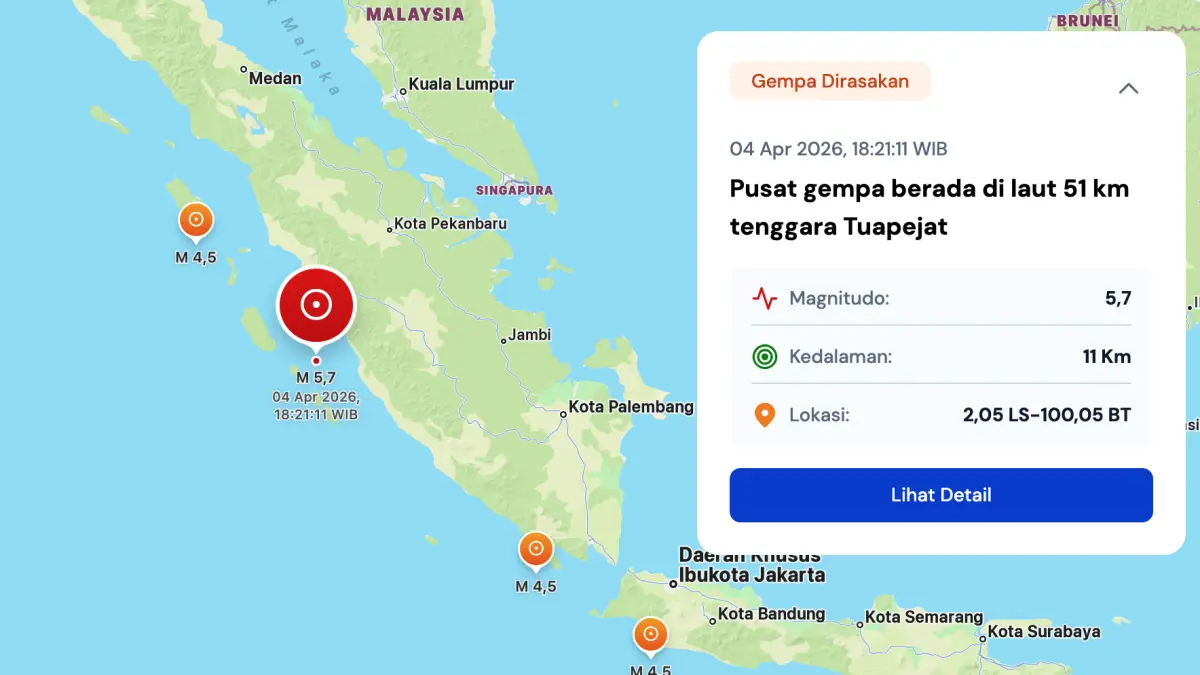 PUSAT GEMPA: Tangkapan layar dari situs BMKG yang memperlihatkan lokasi pusat gempa dan juga kekuatannya.(Foto: www.bmkg.go.id)