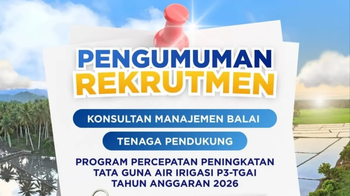 Pengumuman resmi rekrutmen Konsultan dan Tenaga Pendukung P3-TGAI 2026 oleh BWSS III Palu melalui Instagram.