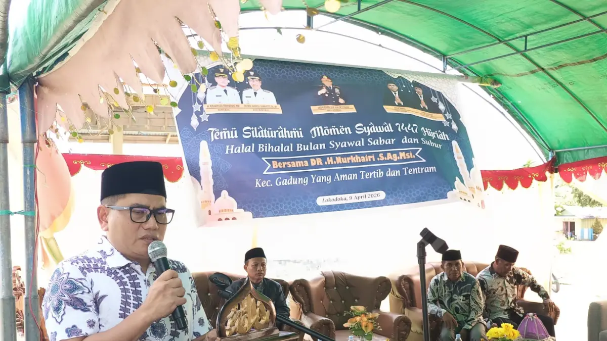 HIKMAH: Bupati Buol, Risharyudi Triwibowo saat memberikan arhan dan hikmah halal bihalal.(FOTO: DINAS KOMINFO BUOL/RADAR PALU).