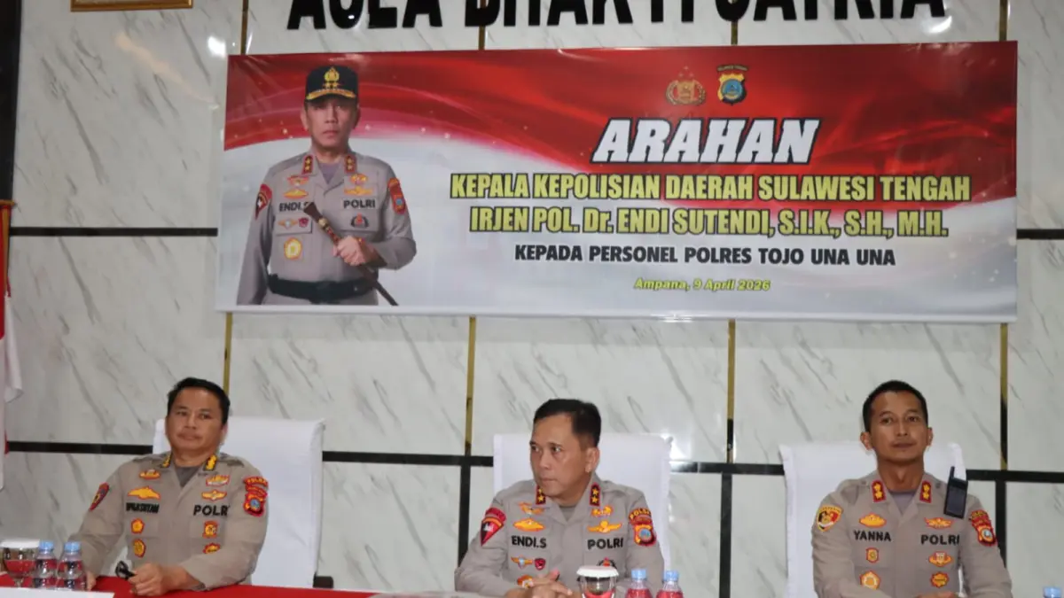 KUNJUNGAN: Kapolda Sulteng Irjen Pol Endi Sutendi saat berkunjung di Polres Touna, Kamis (9/4/2026).(FOTO: HERIYANTO LIMAHU/RADAR PALU)