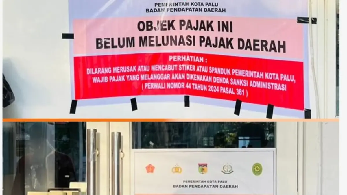 Bapenda memasang spanduk peringatan di sejumlah lokasi usaha.(Instagram/@bapendapalu)