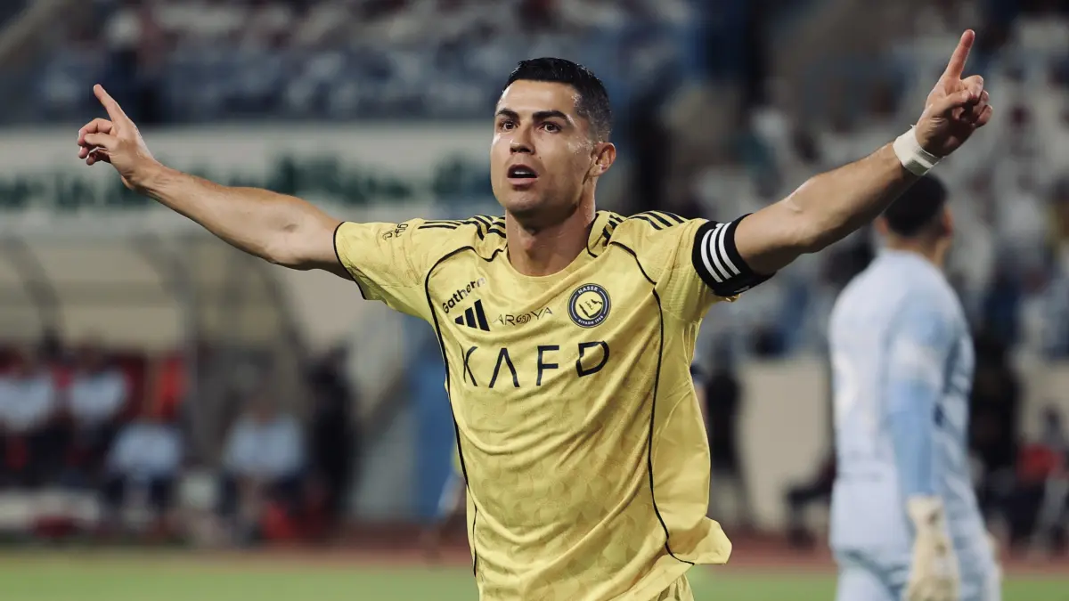 Ronaldo menjadi sorotan utama karena merupakan gol ke-968 sepanjang karier profesionalnya.(Twitter/@AlNassrFC)