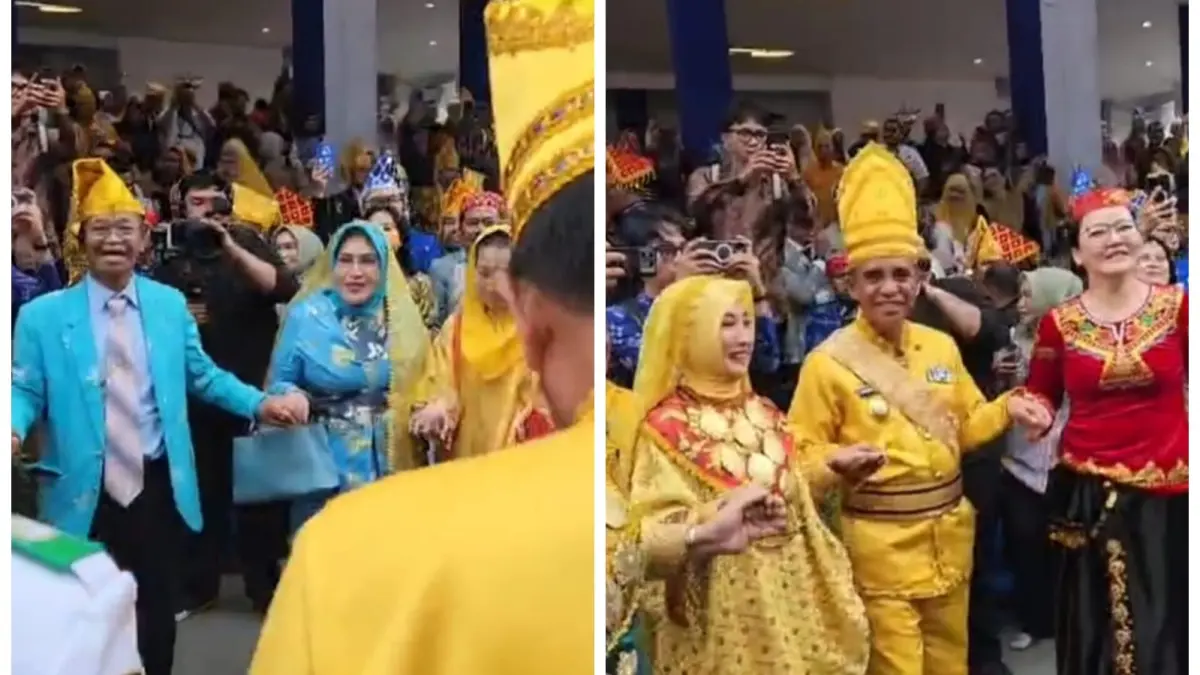 Gubernur Anwar Hafid bersama Wagub, Rusdy Mastura, dan pejabat daerah menari dero usai upacara HUT ke-62 Sulteng di Palu, Senin (13/4/2026).