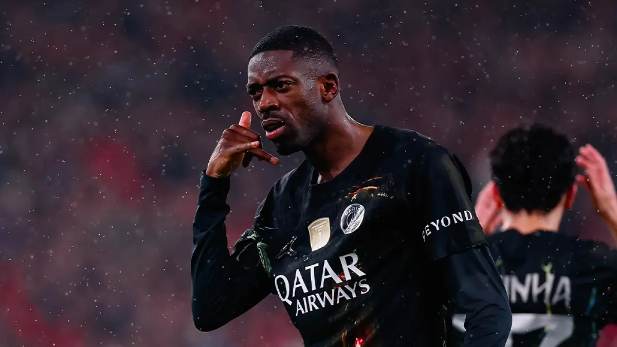 Ousmane Dembele menjadi bintang kemenangan PSG atas Liverpool dengan dua gol di leg 2 perempat final Liga Champions, Rabu (15/4/2026).(Twitter/@PSG_inside)