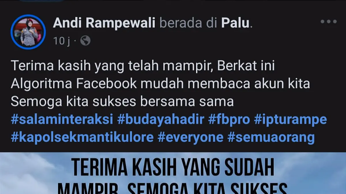 Tangkapan layar salah satu akun Facebook Pro palsu yang mengatasnamakan Kapolsek Mantikulore IPTU Andi Rampewali