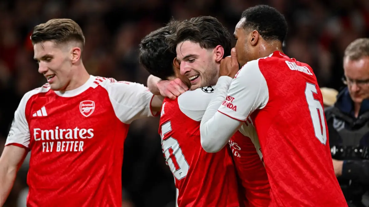 Arsenal ke semifinal Liga Champions 2025/2026 usai bermain imbang tanpa gol melawan Sporting CP di leg kedua perempat final di Emirates Stadium, Kamis (16/4/2026) dini hari WIB.(Twitter/@ActoFoot_)