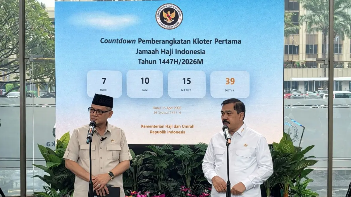 Menteri Haji dan Umrah, Mochamad Irfan Yusuf (kiri) bersama Menteri Imigrasi dan Pemasyarakatan, Agus Andrianto saat konfrensi pers belum lama ini. FOTO:KEMENHAJ DAN UMRAH