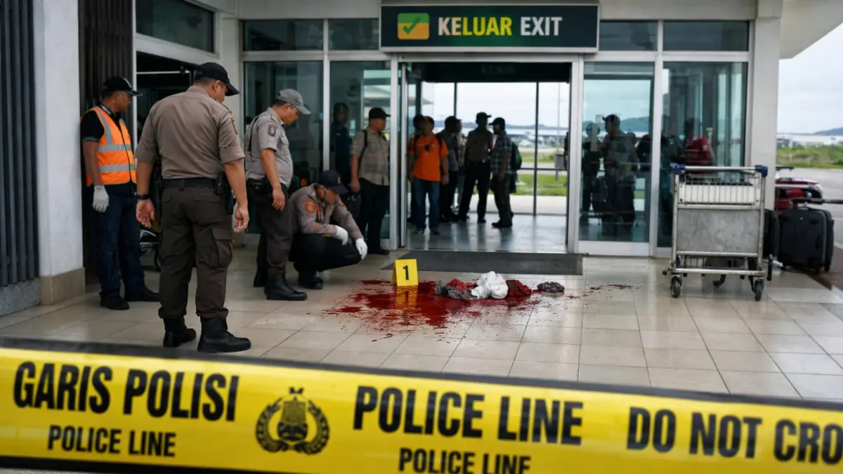 Ilustrasi garis polisi membentang di area bandara—lokasi Nus Kei diserang hanya beberapa menit setelah menginjakkan kaki di Langgur.