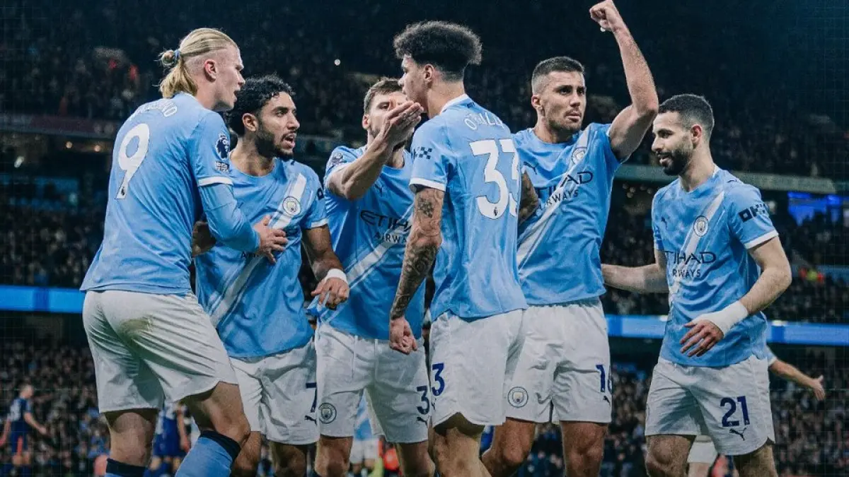 Manchester City masih mampu memberi tekanan kepada Arsenal dalam perburuan gelar Liga Inggris musim ini.(Twitter/@ManCity)