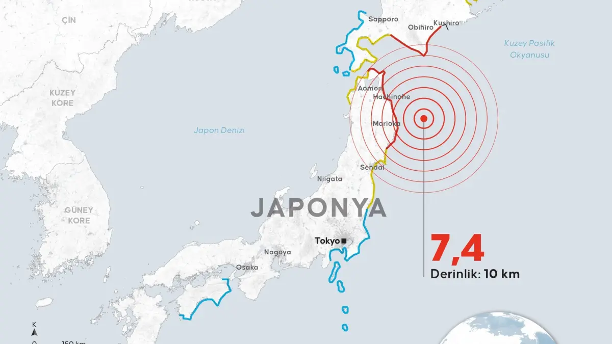 Gempa bumi kuat berkekuatan magnitudo 7,4 mengguncang pesisir timur Honshu, Jepang, pada Senin (20/4/2026) pukul 14.52 WIB.(Twitter/@pusulam0001)
