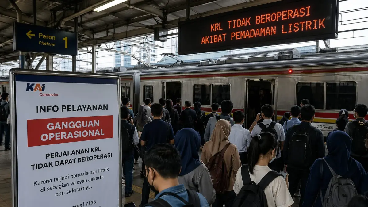 Ilustrasi KRL berhenti beroperasi akibat pemadaman listrik di Jakarta, gangguan meluas hingga berdampak ke aktivitas warga dan peserta UTBK.