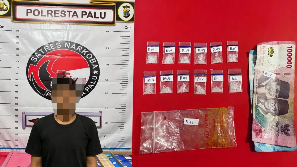 Terduga pelaku berinisial MR ditangkap Polresta Palu bersama barang bukti 12 paket sabu seberat 2,84 gram dan uang tunai, hasil pengungkapan kasus narkotika di wilayah Lere.