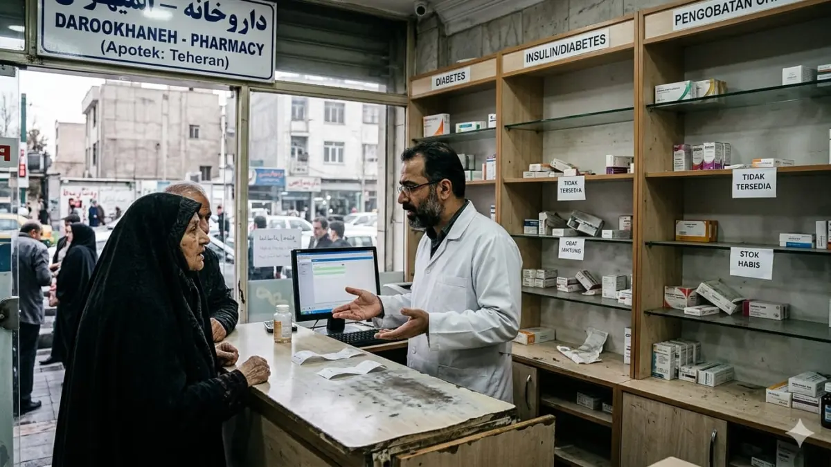 Dampak serangan AS-Israel membuat pasokan obat di Iran menipis, termasuk untuk diabetes dan jantung. (Ilustrasi ai)