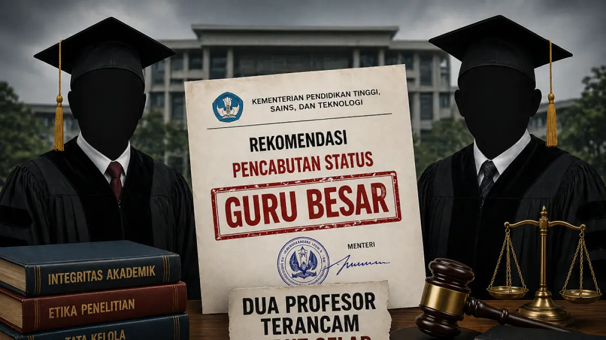 Ilustrasi dua profesor terancam dicabut gelar profesornya.(Dibuat dengan AI)