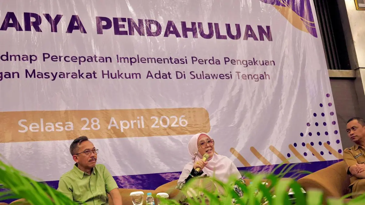 LOKAKARYA: Ketua Fraksi PKS DPRD Sulteng, Hj Wiwik Jumatul Rofiah, menghadiri lokakarya penyusunan roadmap Perlindungan Masyarakat Hukum Adat, Selasa (28/04/2025).(FOTO: HUMAS DPRD SULTENG/RADAR PALU).