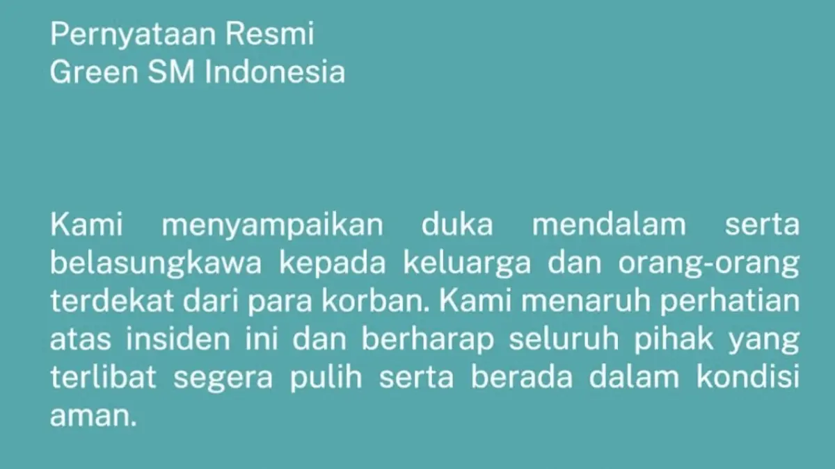 Melalui akun resmi media sosialnya, perusahaan tersebut kini menyertakan ucapan duka dan belasungkawa.(Instagram/@id.greensm)