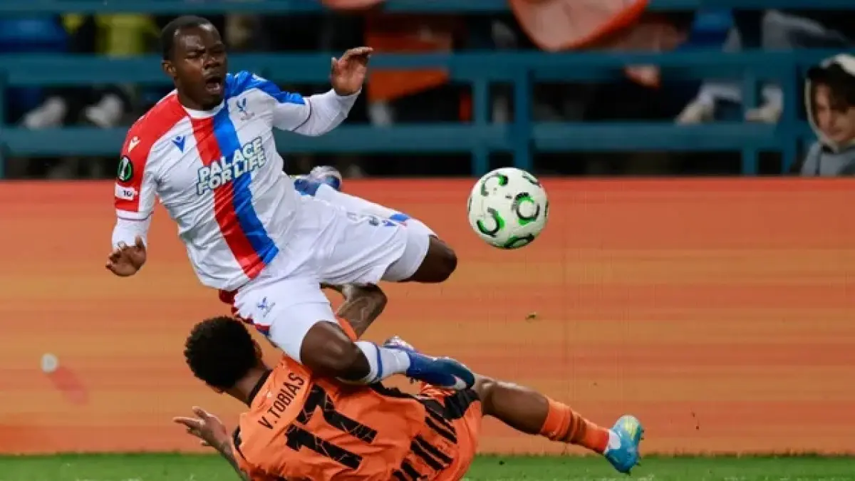 Crystal Palace menang 3-1 atas Shakhtar Donetsk pada leg pertama semifinal UEFA Conference League.(Twitter/cpfc.co.uk)