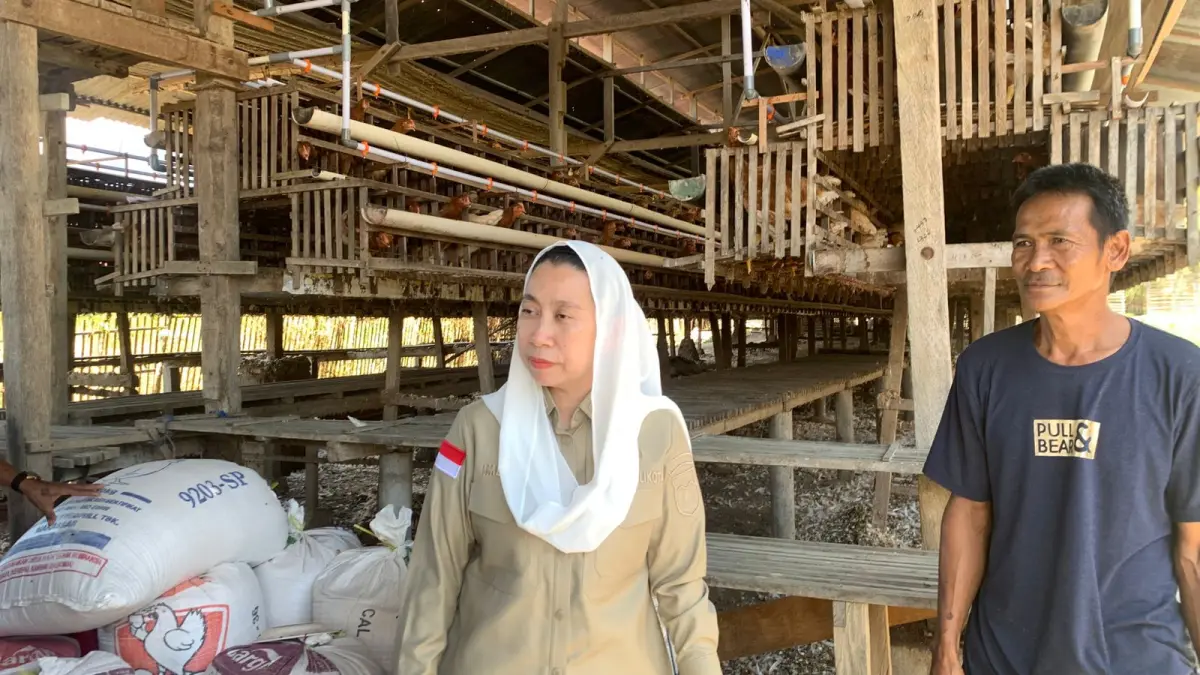 Wakil Wali Kota Palu, Imelda Liliana Muhidin saat kunjungan ke sentra peternakan ayam petelur.(Rina Abd Halik)