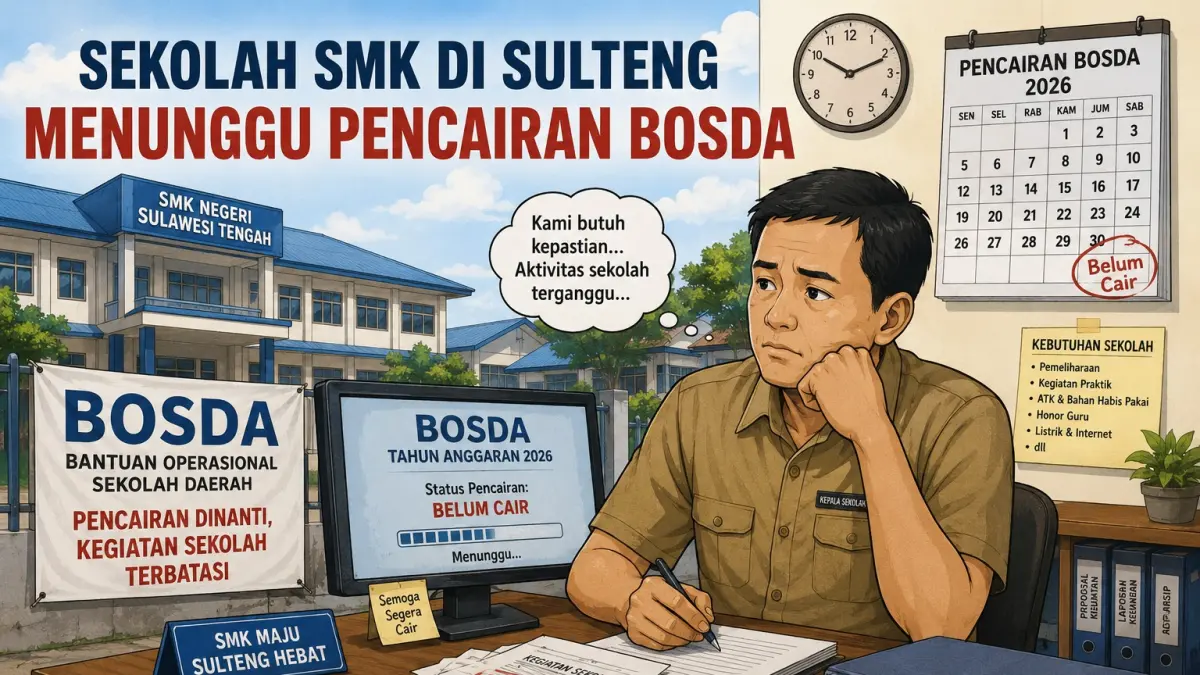  Ilustrasi AI sekolah mennati dana bantuan operasional daerah (BOSDA) yang tidak kunjung ciar.