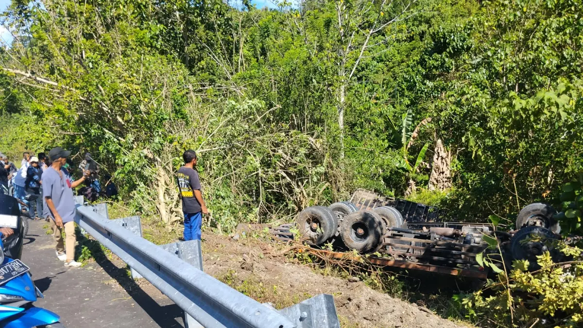 MASUK JURANG: Mobil tonton masuk jurang.(FOTO: NENDRA PRASETYA/RADAR PALU).