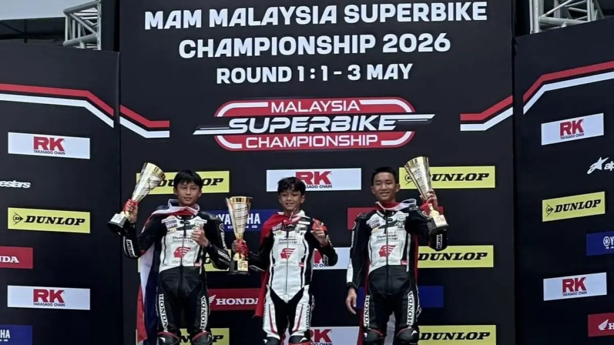 Pebalap binaan AHM, Abimanyu Bintang Fermadi juara race kedua Thailand Talent Cup 2026 di Sepang, Malaysia. (Istimewa)
