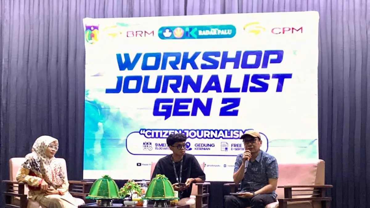 Workshop Journalist Gen Z bertema “Citizen Journalism” di Gedung Kesenian, Jalan Soekarno Hatta, Kota Palu, Sabtu (9/5/2026).(SYAWAL/ RADAR PALU)