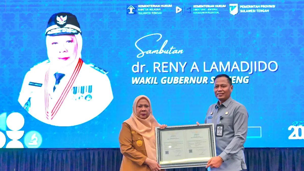 Wakil Gubernur Sulteng Reny A. Lamadjido menghadiri kegiatan MendaKI di Palu, Selasa (12/5/2026). Ia mengingatkan pentingnya perlindungan kekayaan intelektual Sulawesi Tengah.(Ro. Adpim Sulteng)