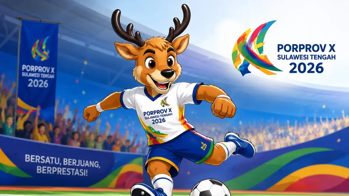 Maskot Porprov Sulteng 2026 “Si Jonga” diperkenalkan di Morowali. Nama Jonga merupakan penyebutan lain dari hewan rusa.(Ilustrasi AI/Radar Palu)