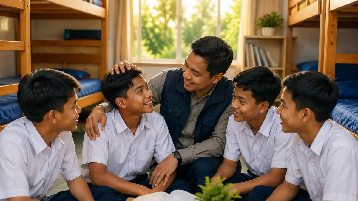 Ilustrasi Wali Asuh mendampingi siswa Sekolah Rakyat di asrama Kota Palu