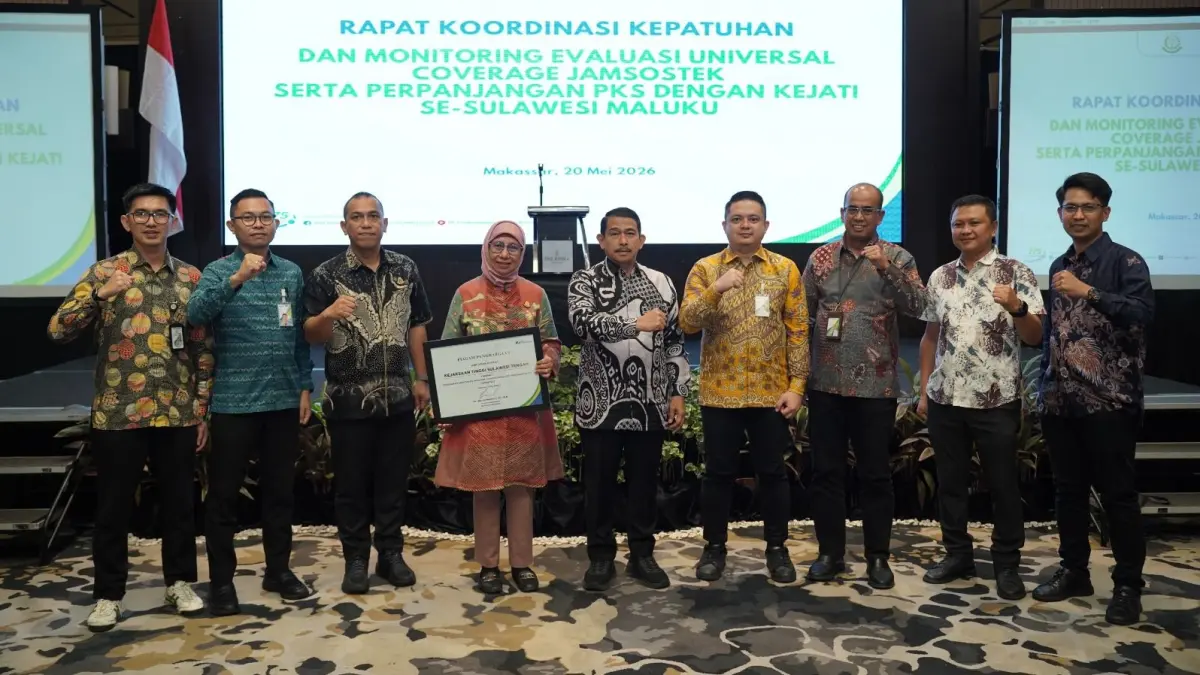 BPJS Ketenagakerjaan Kantor Wilayah Sulawesi Maluku bersama Kejaksaan Tinggi Sulteng melaksanakan Rapat Koordinasi Kepatuhan, Monitoring dan Evaluasi Universal Coverage Jamsostek (UCJ) yang dirangkaikan dengan penandatanganan Perjanjian Kerja Sama (PKS), Selasa (20/5/2026).