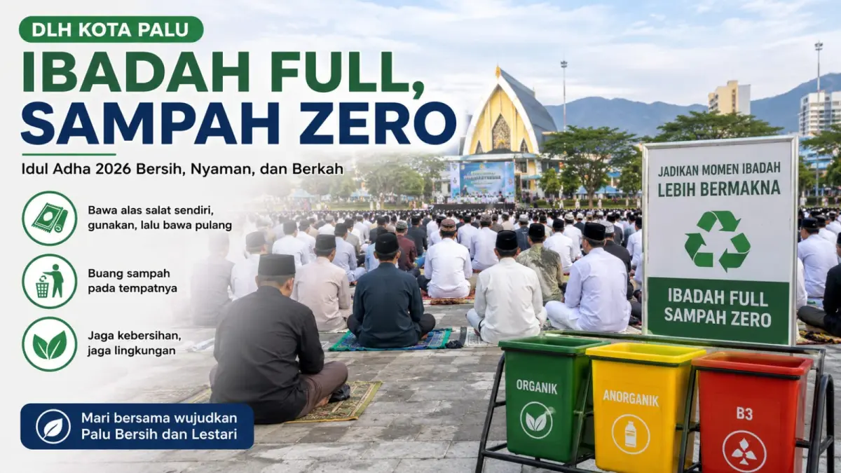 ILUSTRASI DLH Kota Palu mengajak masyarakat membawa alas salat sendiri dan membuang sampah pada tempatnya melalui gerakan “Ibadah Full, Sampah Zero” menjelang Idul Adha 2026. (Foto AIIlustrasi)