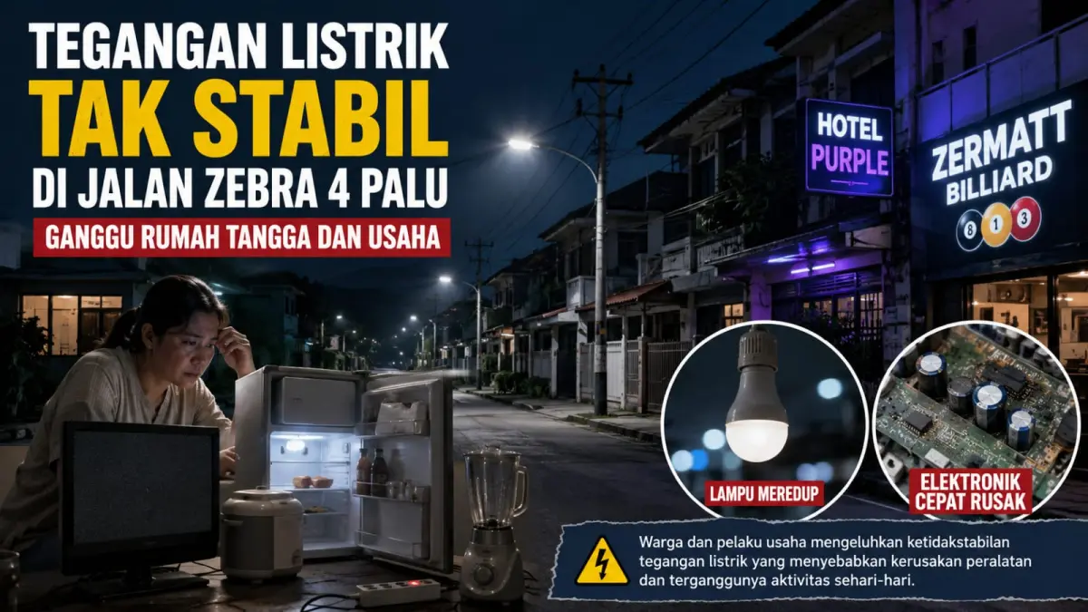 Tegangan Listrik Tak Stabil di Jalan Zebra 4 Palu Ganggu Rumah Tangga dan Usaha. Warga mengeluhkan kerusakan peralatan elektronik, sementara pelaku usaha terdampak akibat pasokan listrik yang tidak stabil.(Foto Ilustrasi Ai)