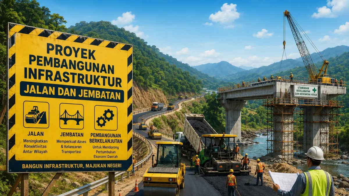 Ilustrasi pembangunan jalan dan jembatan dalam program Multi Years Contract (MYC) Pemprov Sulteng senilai Rp604,8 miliar yang diluncurkan dari Kabupaten Sigi. (ILUSTRASI: AI/RADAR PALU)
