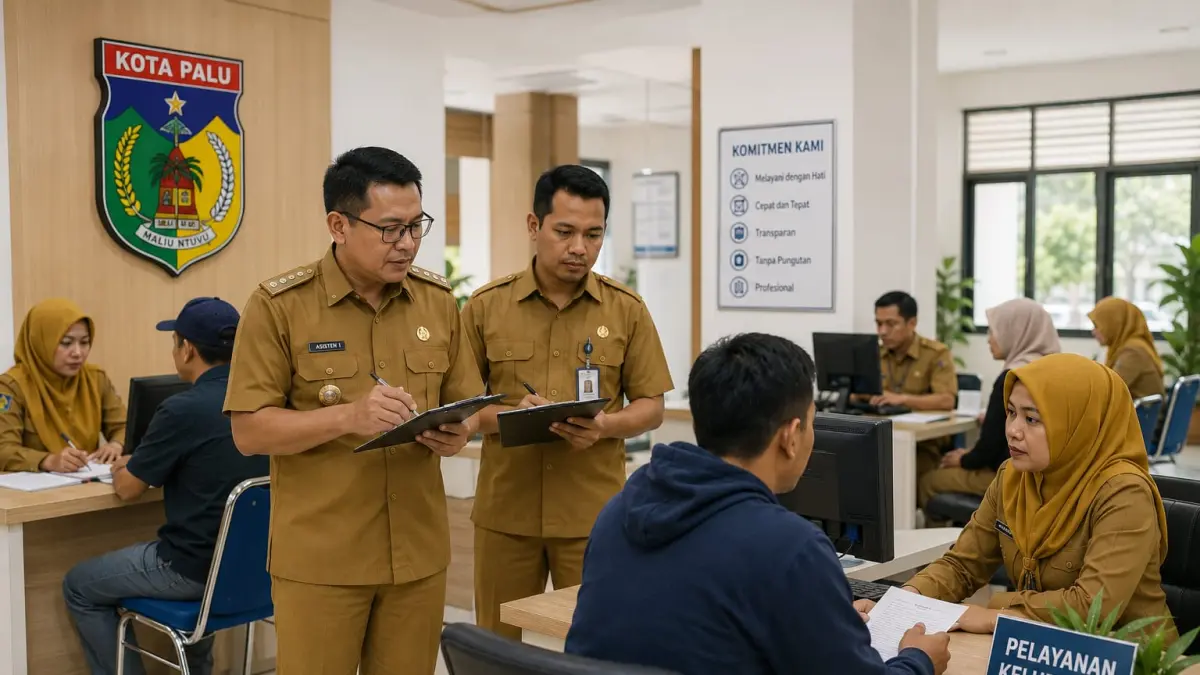 Aparatur sipil negara memberikan pelayanan administrasi kepada warga di kantor kelurahan. Pemkot Palu meningkatkan pengawasan terhadap layanan publik untuk memastikan tidak ada masyarakat yang terabaikan dalam mengakses pelayanan pemerintahan. (Ilustrasi/AI)&nbsp;