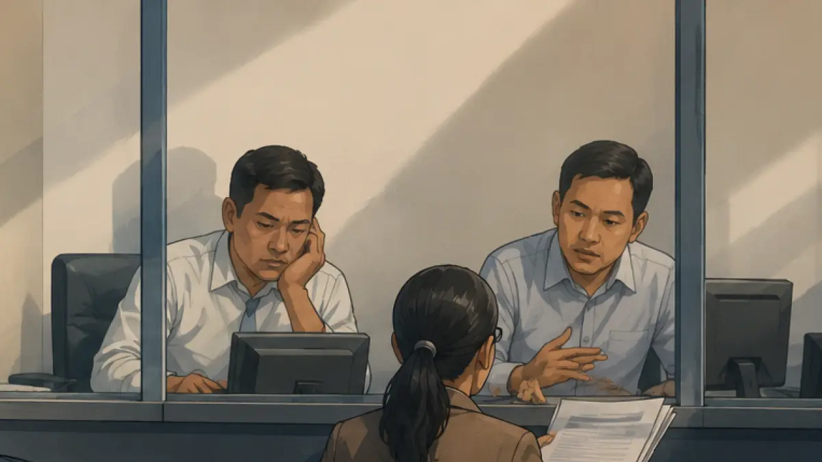 Gambar ilustrasi loket pengurusan izin. (Dibuat dengan AI)