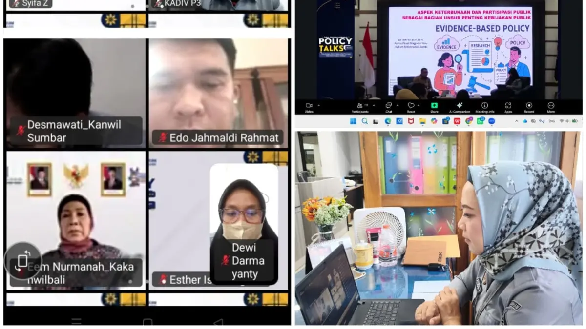Kegiatan Policy Talks yang diselenggarakan oleh Kanwil Kemenkum Jambi dengan tema “Peran Strategis Analis Kebijakan dalam Penerapan Siklus Analisis Kebijakan di Wilayah”, Selasa (9/6/2026).