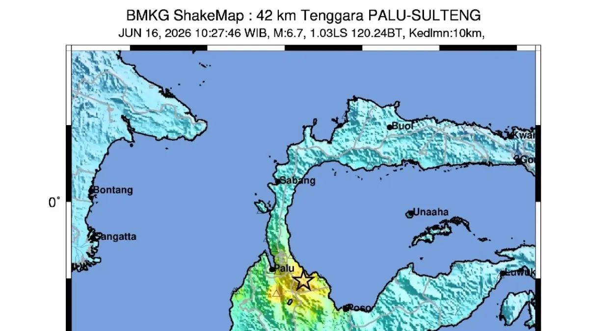 Gempa bumi tektonik berkekuatan magnitudo 6,7 mengguncang wilayah Palu, Sulawesi Tengah, Selasa (16/6) pukul 10.27 WIB atau 11.27 WITA. 