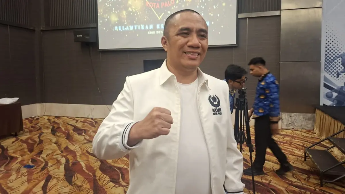 BIDIK JUARA UMUM Ketua KONI Kota Palu, Reynold Kasruddin, menyampaikan target juara umum Porprov Sulawesi Tengah 2026 usai pelantikan pengurus, Rabu (1762026)