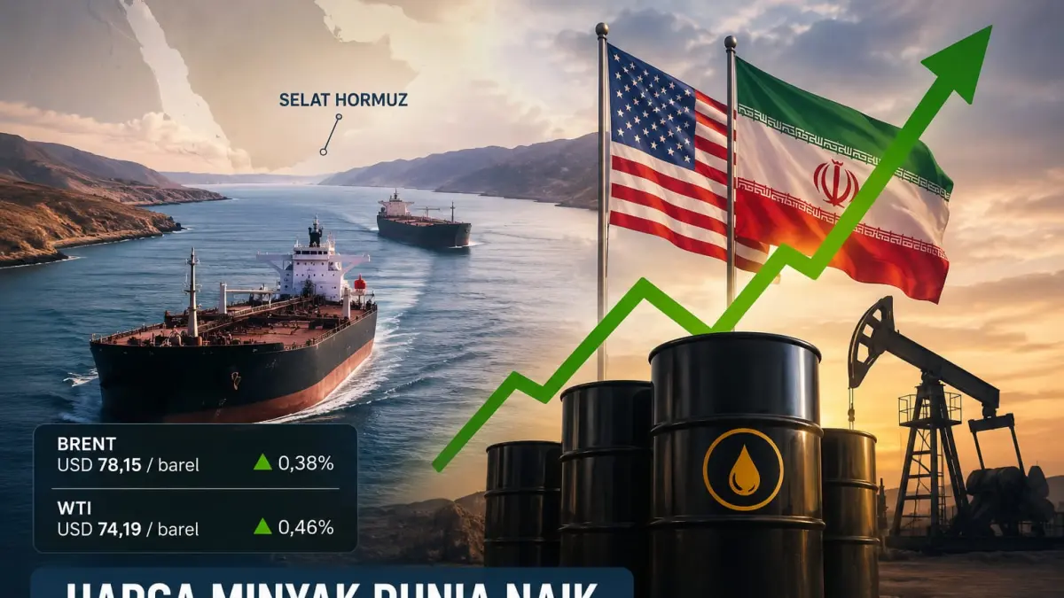 
Ilustrasi kapal tanker melintasi Selat Hormuz di tengah ketidakpastian geopolitik antara Amerika Serikat dan Iran. Kondisi tersebut kembali mendorong kenaikan harga minyak dunia karena pelaku pasar masih mencermati keamanan jalur distribusi energi global.