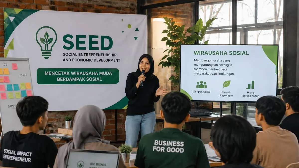 Program Social Entrepreneurship and Economic Development (SEED) di Kota Palu menargetkan 30 generasi muda mengikuti pelatihan kewirausahaan sosial guna mencetak pelaku usaha yang mampu memberikan dampak positif bagi masyarakat dan lingkungan. (ILUSTRASI AI)